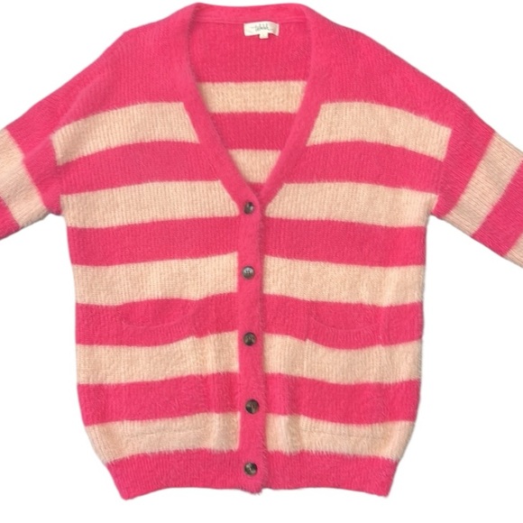Talulah Striped Fuzzy Cardigan Sweater Pockets Pink Women’s Size Large - Picture 9 of 12